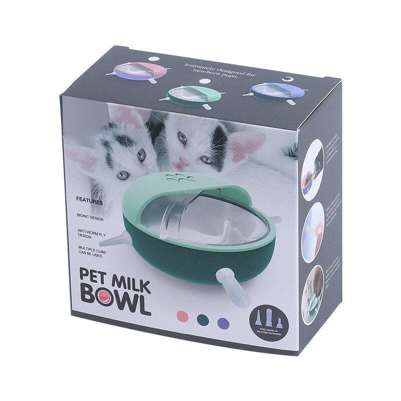 180ml Newborn Puppy Nursing Milk Feeder with 4 Simulated Silicone Nipples for Puppies and Kittens Pet Cat Dog Baby Feeding Bowl - anconmall