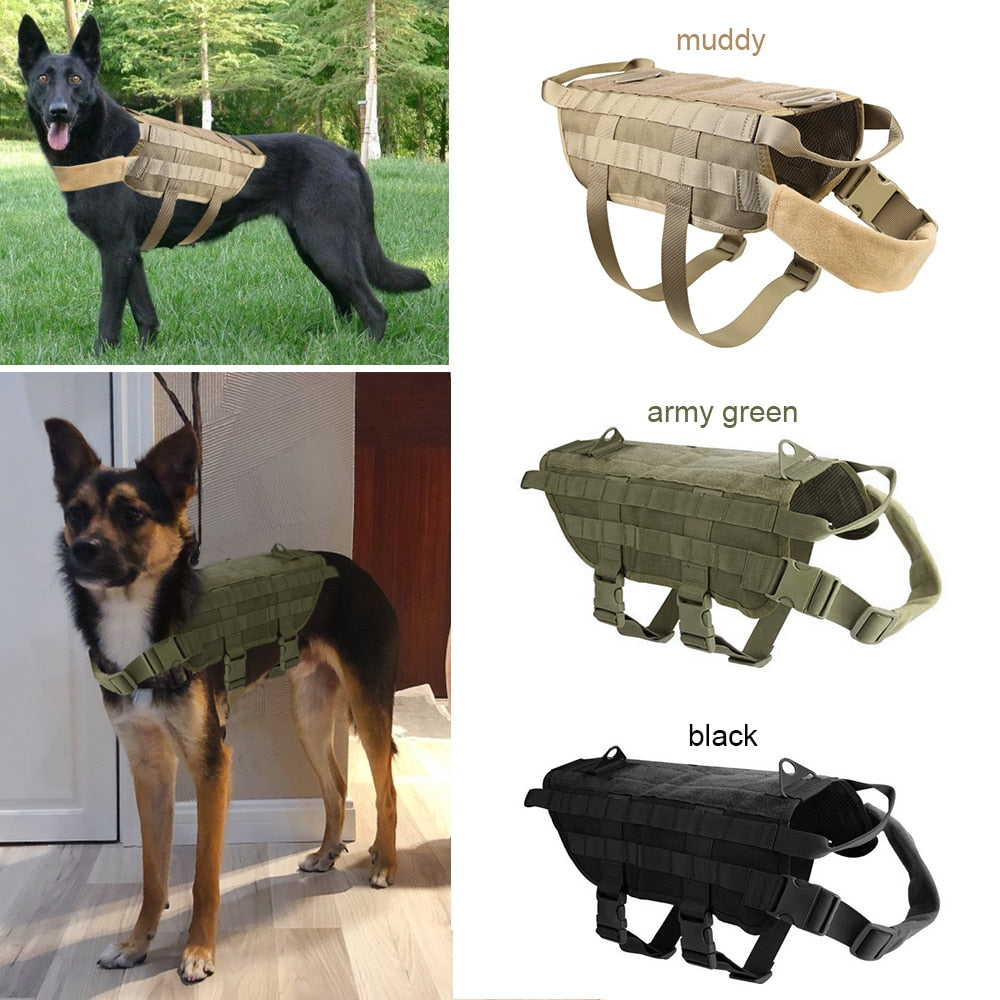 Dog Harness Vest with Leash Adjustable Nylon Military Tactical Hound K9 Training Patrol for Small Medium and Large Dogs Shepherd - anconmall