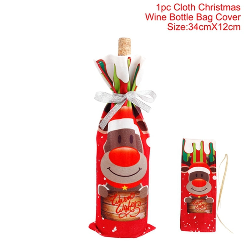 Christmas Snowman Wine Covers Santa Claus 2022 Merry Christmas Kitchen Christmas Decor for Home Table Cristmas New Year 2023