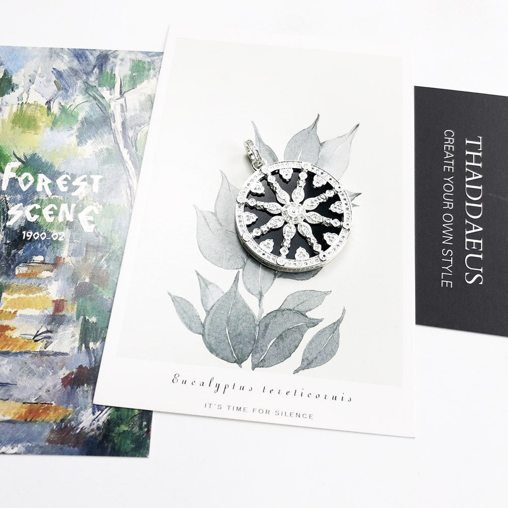 Pendant Black Crystal Wheel Brand New Karma Jewelry Trendy Europe 925 Sterling Silver Gift For Women Men