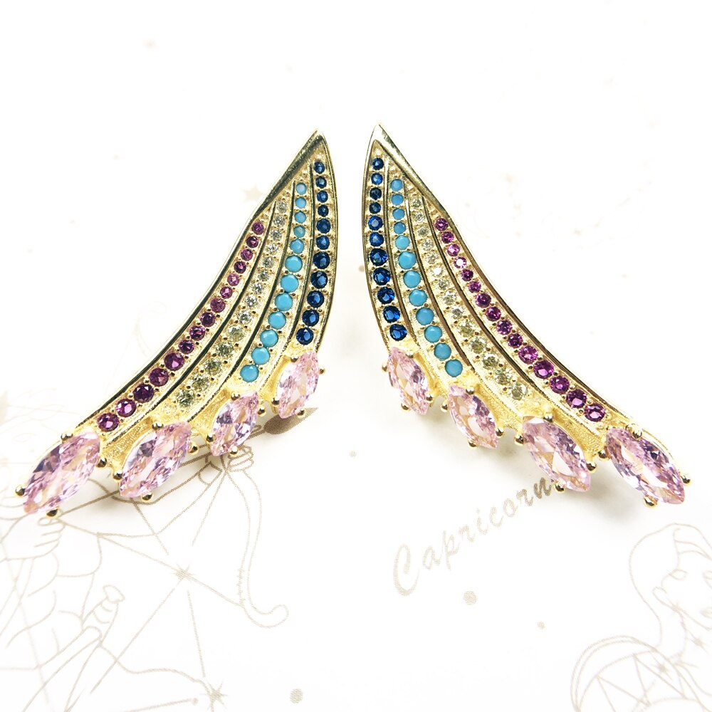 Earrings Gold-Coloured Hummingbird Wing,Europe Fine Jewelry For Women Summer Special Rainbow Sterling Silver 925 Gift