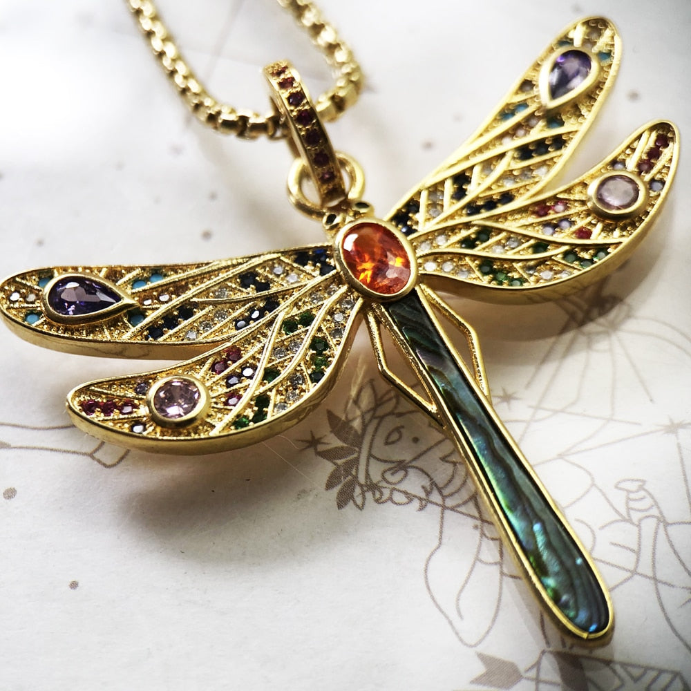 Necklace Golden Dragonfly Summer Brand New Fine Jewelry Europe 925 Sterling Silver Gift For Women