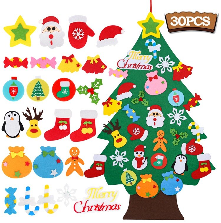 DIY Felt Christmas Tree Christmas Decoration for Home Navidad 2022 New Year Kids Gift Christmas Ornaments Santa Claus Xmas Decor - anconmall