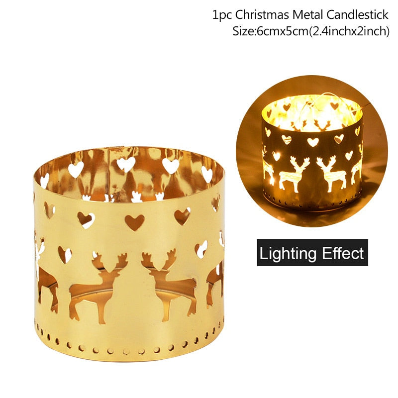 Christmas Iron Hollow Candle Holder Merry Christmas Decorations For Home Table Ornaments Noel Navidad Natal New Year Gifts 2023