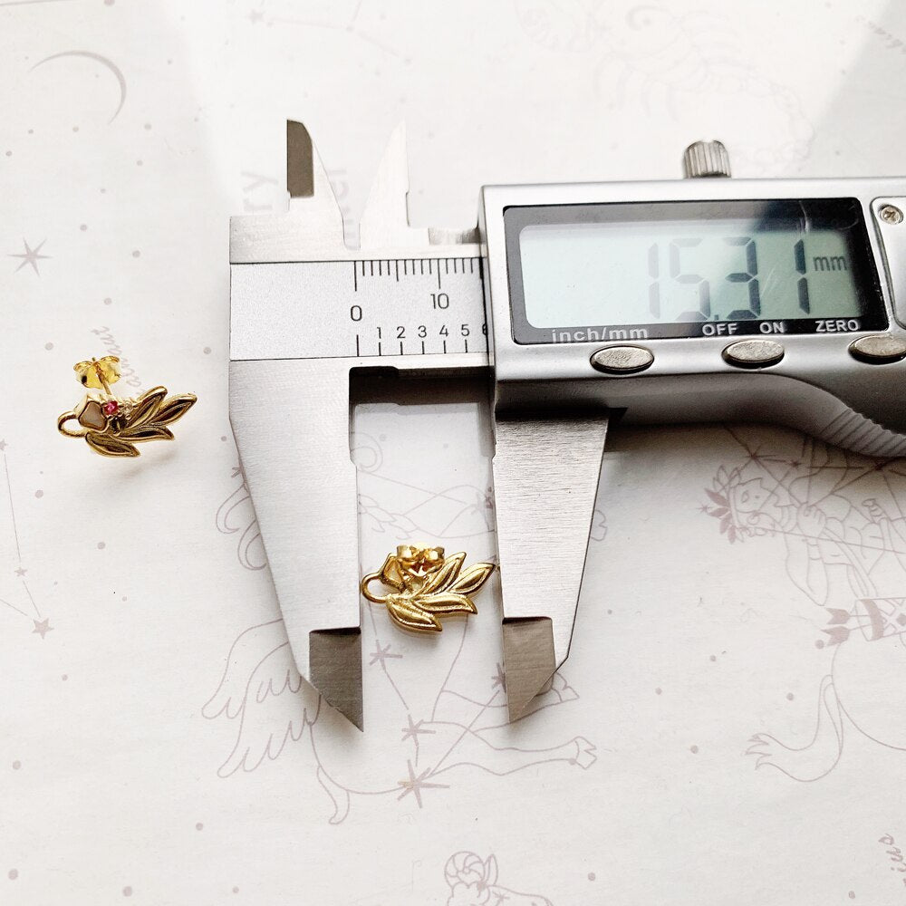 Ear Studs Golden Flower & Leaf,Europe Fine Jewerly For Women,2022 Summer Romantic Gift In 925 Sterling Silver