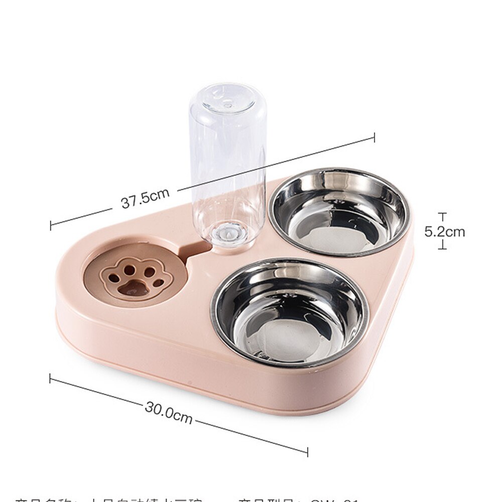 Pet Bowl Three Bowl Automatic Feeder and Water Anti Overturning Pet Dog Moisture Proof Mouth Stainless Steel Bowl for Cats - anconmall