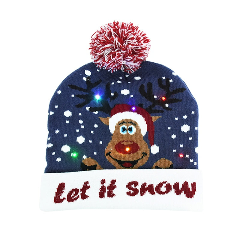 LED Christmas Hat Sweater Knitted Beanie Christmas Light Up Knitted Hat Christmas Gift for Kids Xmas 2023 New Year Decorations