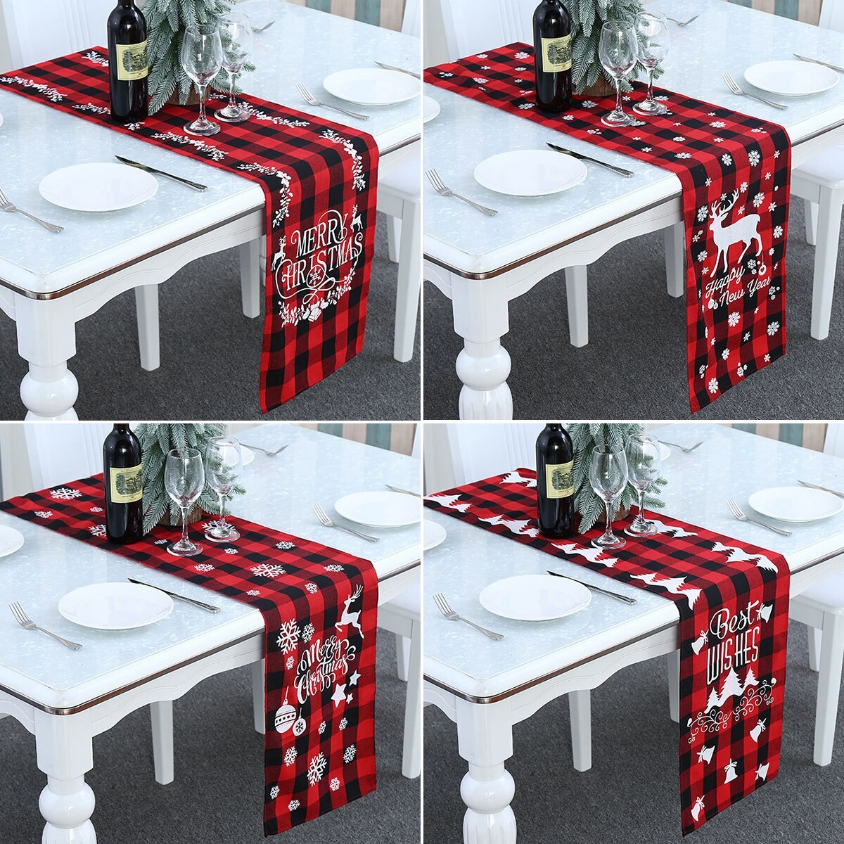 Christmas Elk Snowflake Table Runner Merry Christmas Decor For Home 2022 Xmas Ornaments Navidad Natal New Year's Decor 2023 - anconmall