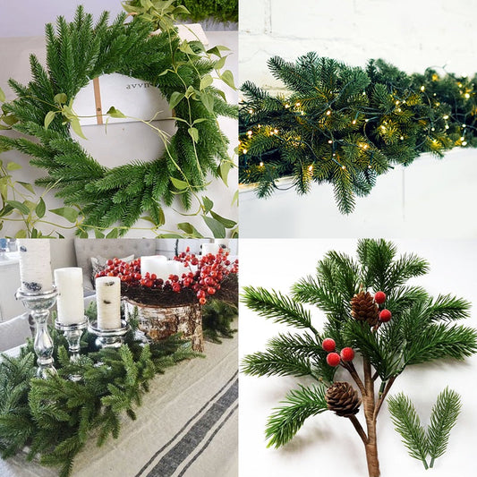 10/20pcs Artificial Pine Branches Needle Fake Plants Christmas Wreath Garland Decorations for Home Xmas Tree Ornament DIY Craft