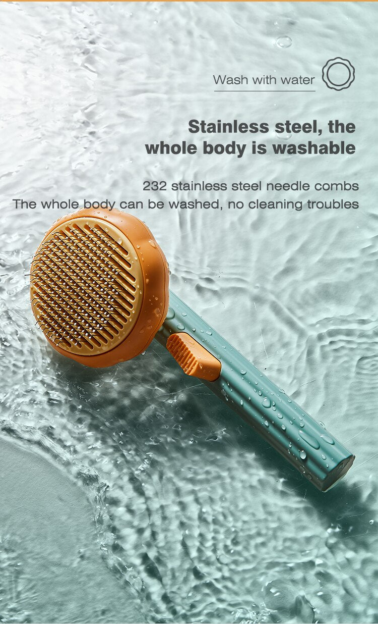 Long-Haired Pet Cat &amp; Dog Slicker Brush One-Click Hair Removal Brush Stainless Steel Pet Grooming Cleaning Tool Pet Supplies - anconmall
