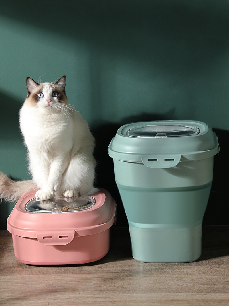 Foldable Large Capacity Pet Cat Dog Food Storage Box with Lid Damp Proof Multifunctional Sealed Bucket Grain Storage Container - anconmall