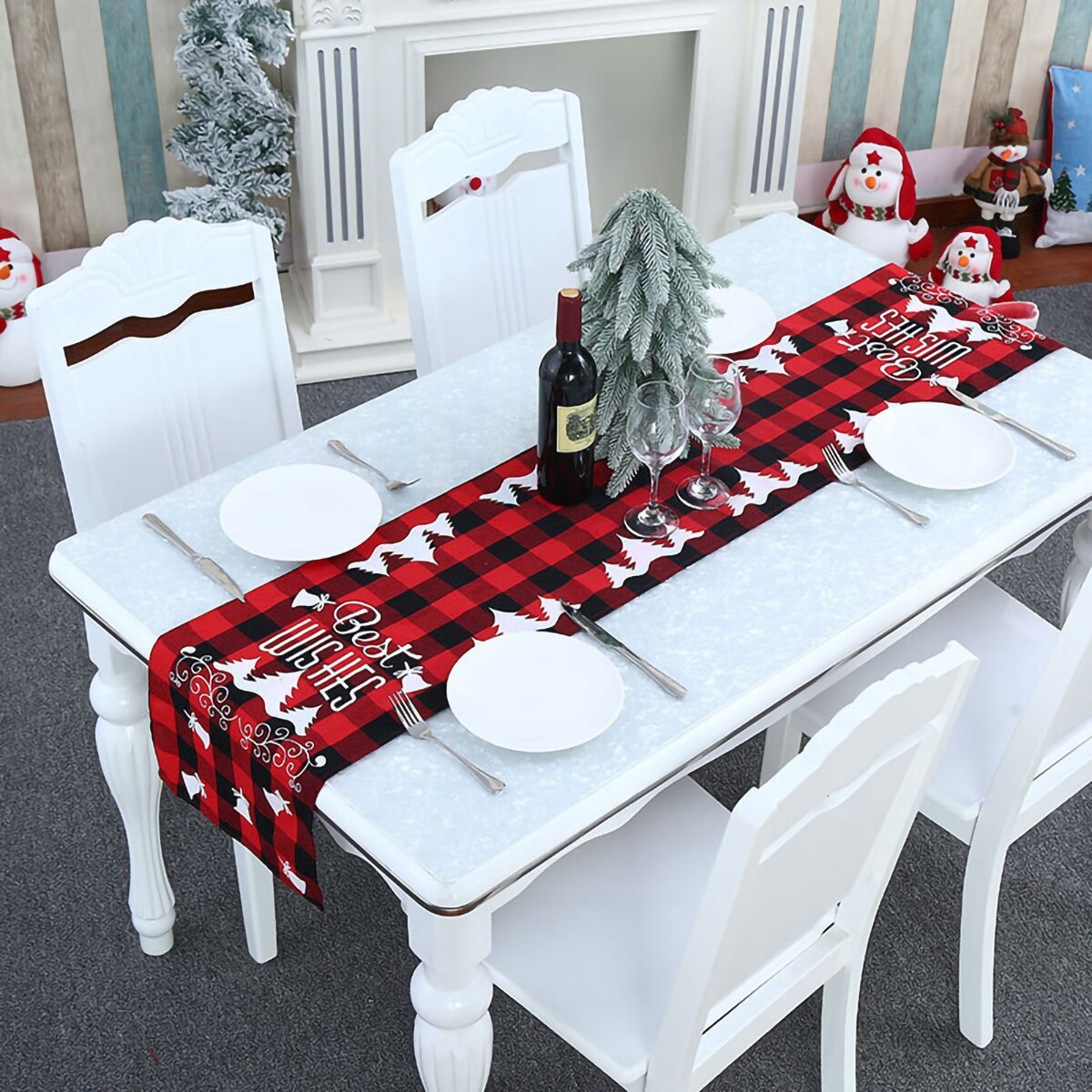 Christmas Elk Snowflake Table Runner Merry Christmas Decor For Home 2022 Xmas Ornaments Navidad Natal New Year&#39;s Decor 2023 - anconmall