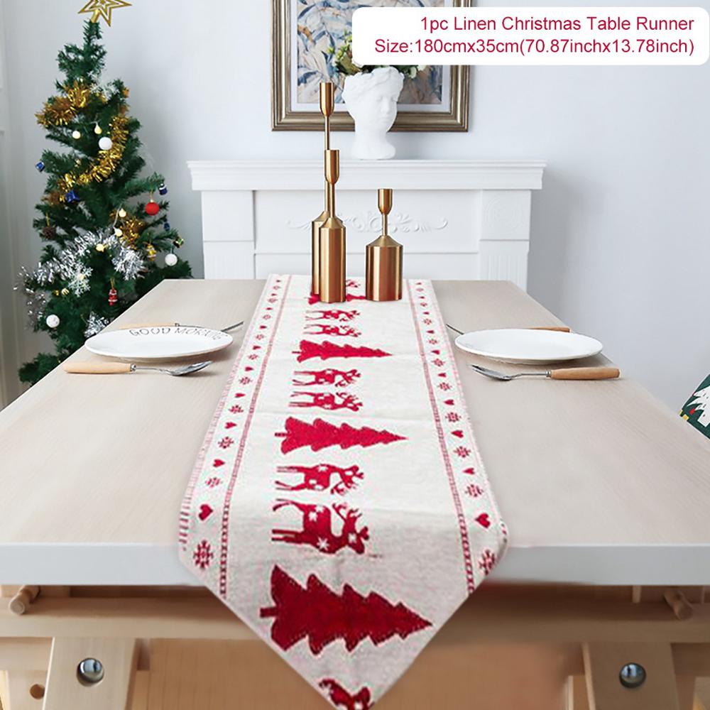 Huiran Linen Christmas Elk Snowman Table Runner Merry Christmas Decor For Home 2022 Xmas Ornaments New Year&#39;s Decor 2023 Navidad