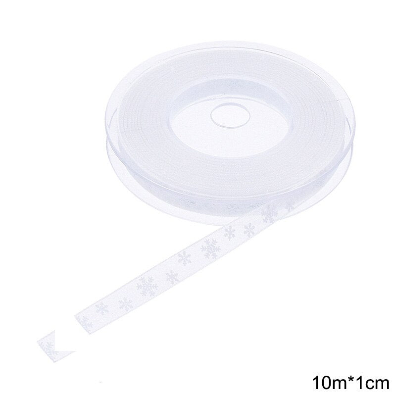 10m Snowflake Printer Organza Ribbon for Christmas Gift Wrapping Packaging Decoration Birthday Party DIY Handmade Crafts Bowknot