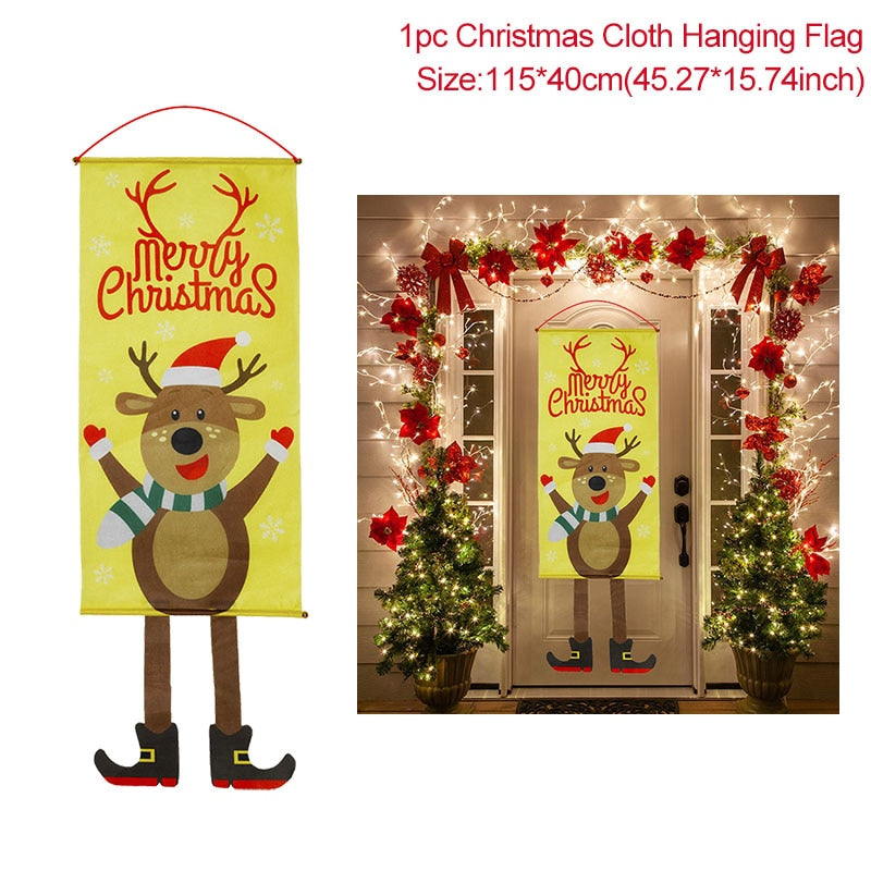 Christmas Door Hanging Banner Porch Santa Claus Faceless Doll Merry Christmas Flag Decorations For Home Navidad Ornament Pendant