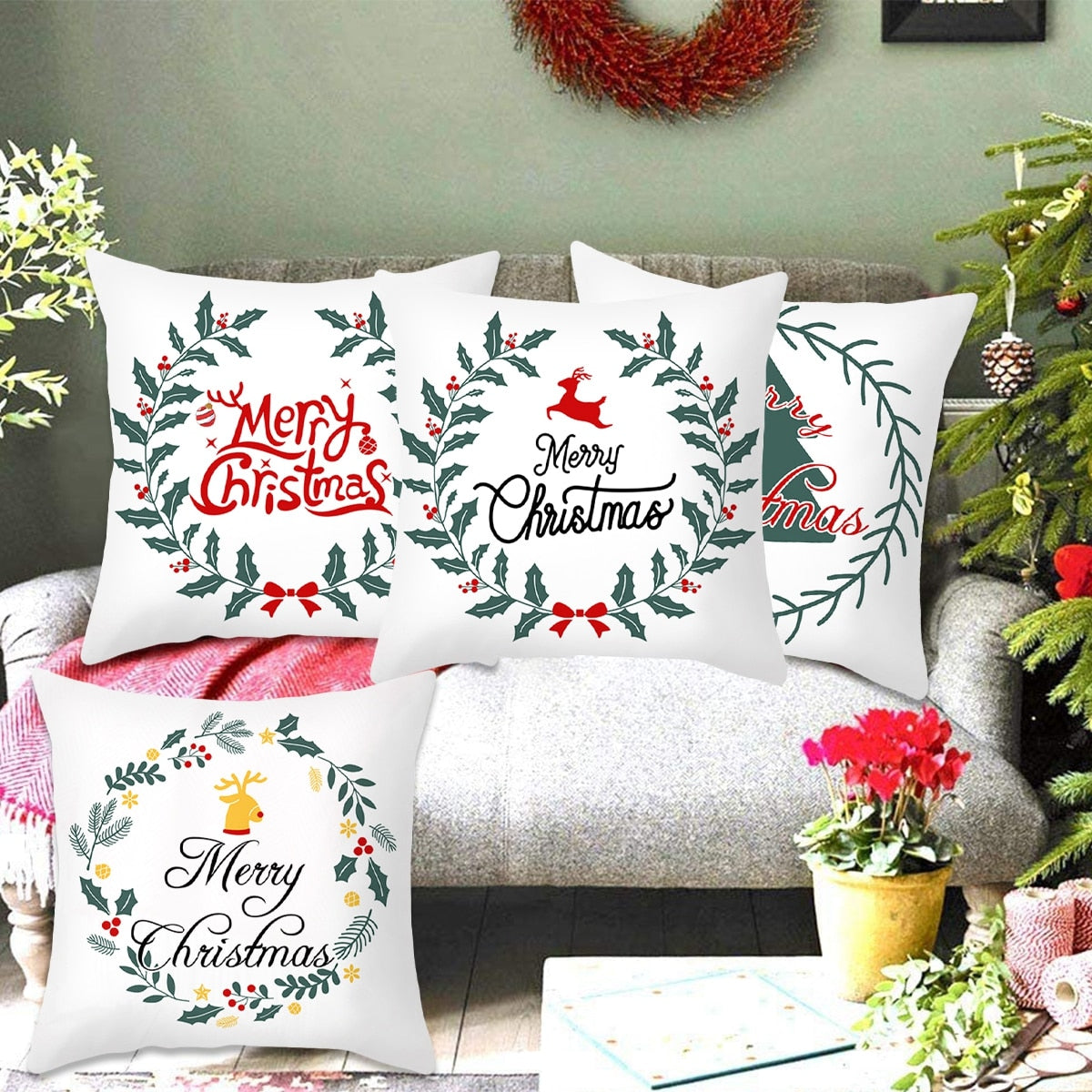 Christmas Cushion Cover Merry Christmas Decor For Home 2022 Navidad Noel Christmas Ornaments Xmas Gift Happy New Year 2023
