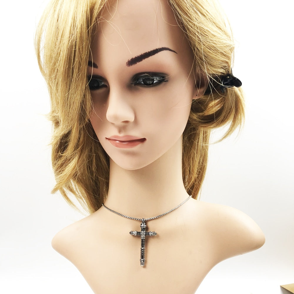 Cross Pave Link Necklace Brand New Chain Fashion Jewelry Europe 925 Sterling Silver Rebel Gift For Men & Women