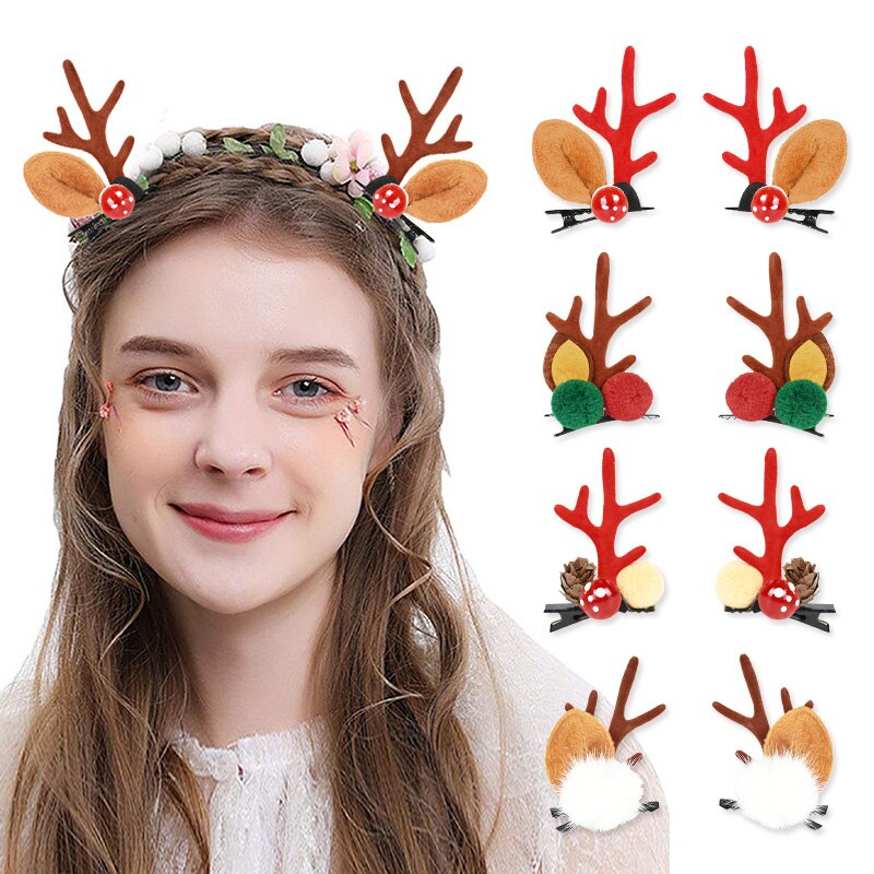 2pcs/set Elk Christmas Hair Clips Adult Kids Girl New Year Gift Christmas Hair Accessories Ear Hairpins Xmas Navidad Natal Decor