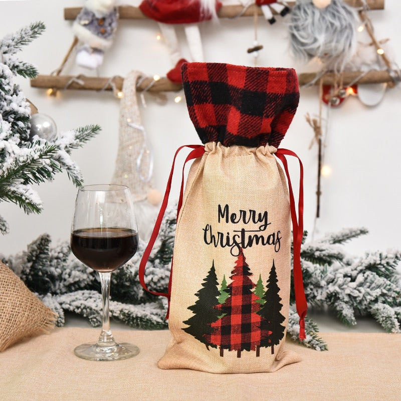 1pc Christmas Wine Bottle Covers Bag Linen Christmas Decorations For Home 2022 Christmas Table Decor Xmas Navidad Noel Gifts