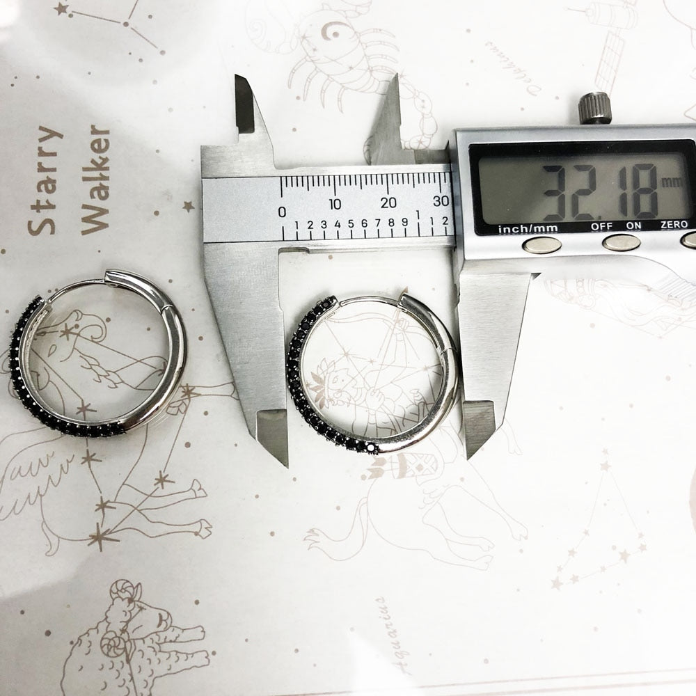 Hinged Hoop Creole Black Pave Earrings Europe Vintage Glam Fine Jewerly For Women Men Gift In 925 Sterling Silver