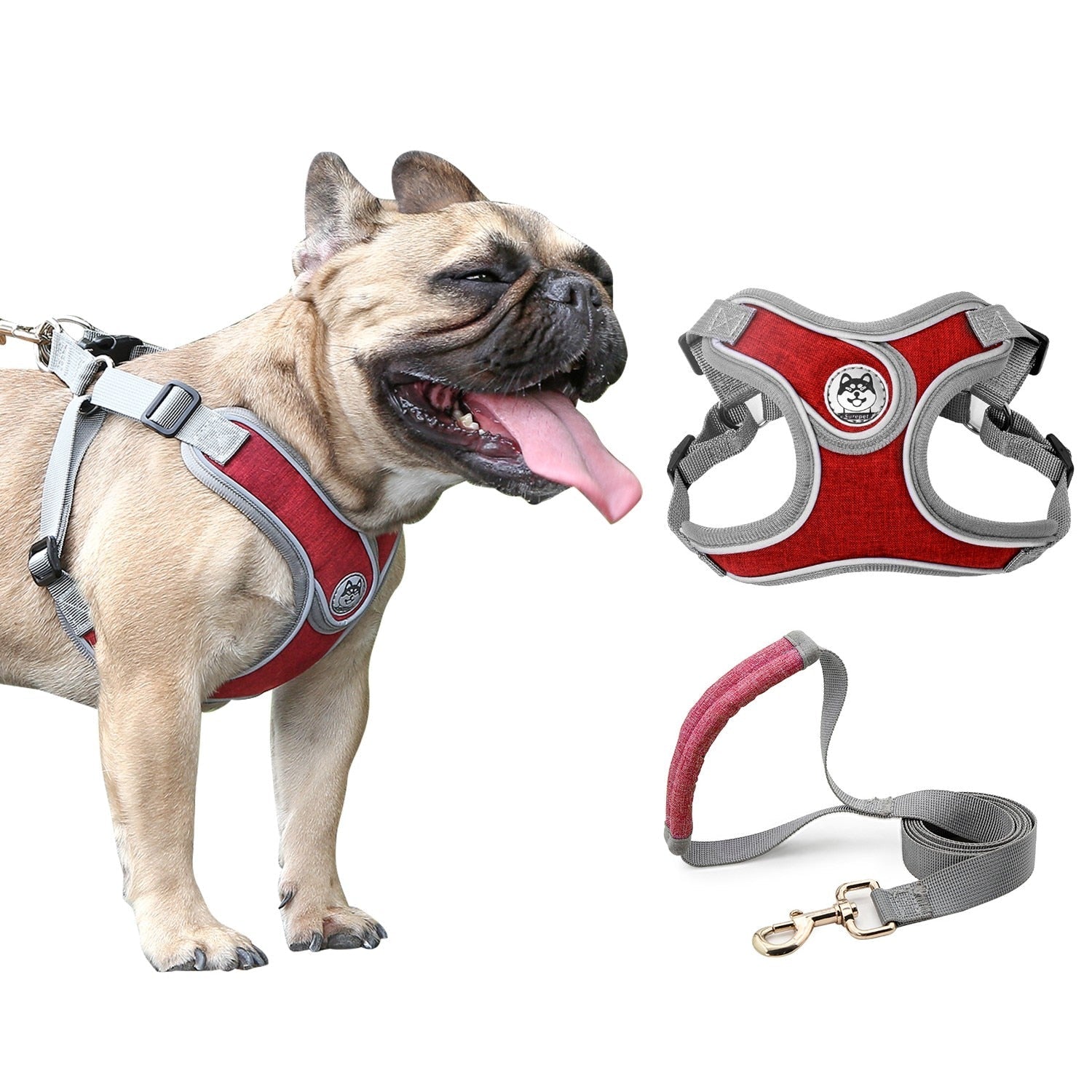 Dog Harness Leash Set No Pull Nylon Vest Harnesses Reflective Chest Strap Leads for Small Large Dogs Teddy, Pug, French Bulldog - anconmall