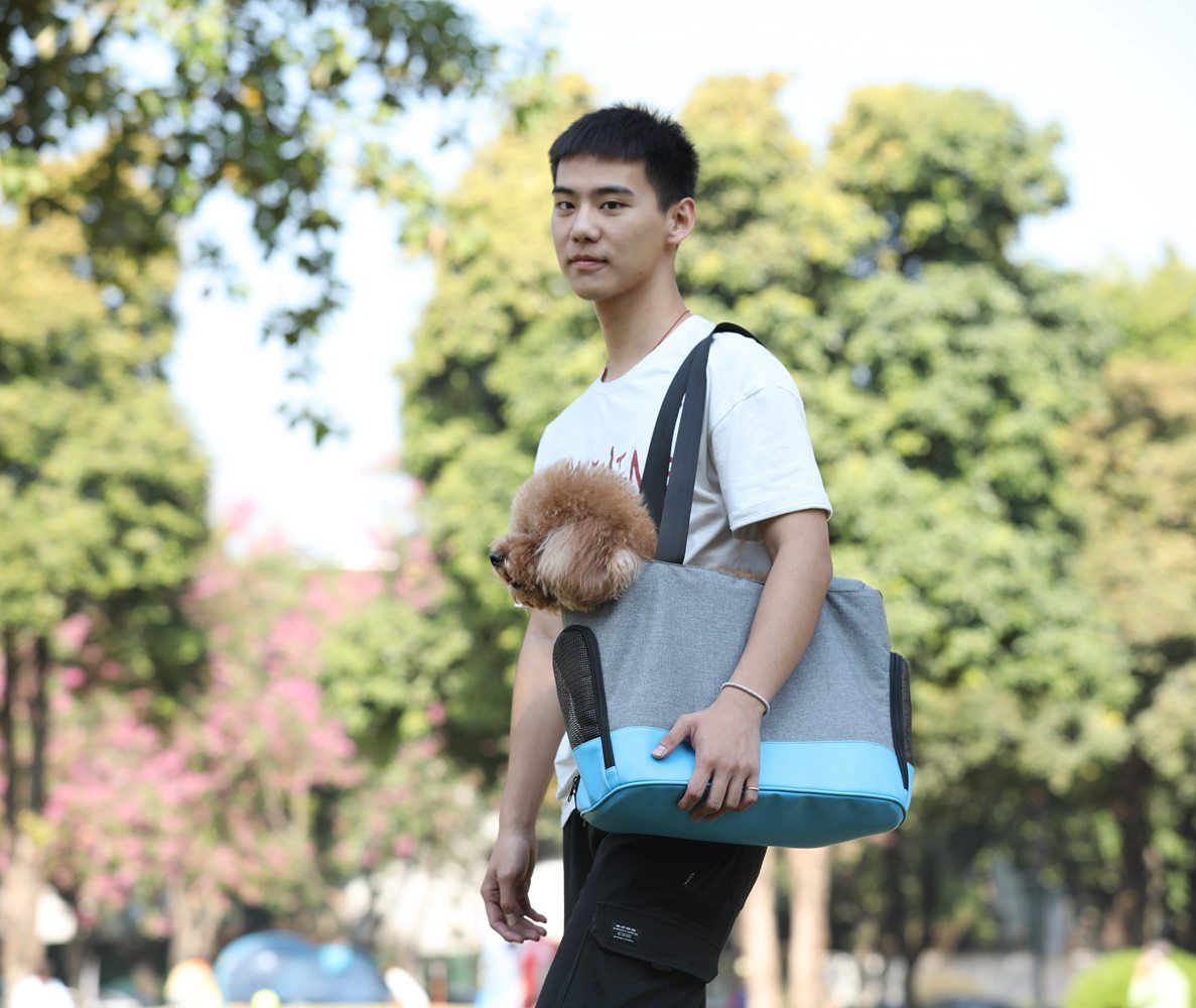 Pet Dog Tote Bag with Traction Leash 3 Mesh Openings Ventilated Small Sized Pet Sling Carrier Puppy Outgoing Single Shoulder Bag - anconmall