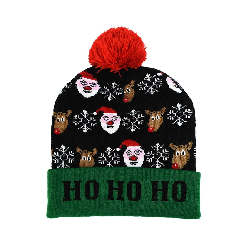 LED Christmas Hat Sweater Knitted Beanie Christmas Light Up Knitted Hat Christmas Gift for Kids Xmas 2023 New Year Decorations