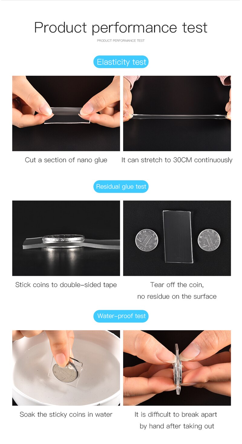 Nano Tracsless Tape Double Sided Tapes Transparent No Trace Reusable Waterproof Bathroom Cleanable Home Decoration Adhesive Tape