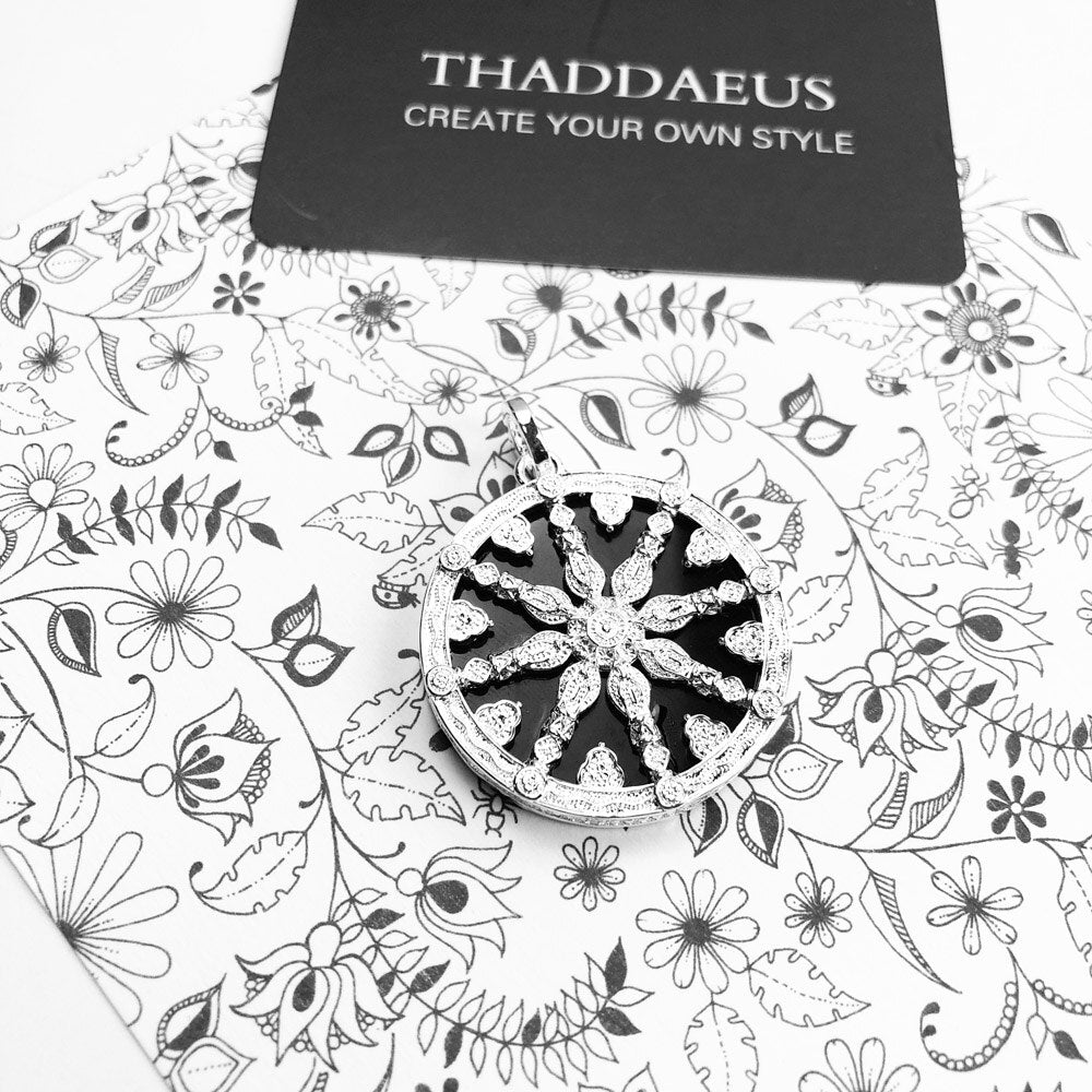 Pendant Black Crystal Wheel Brand New Karma Jewelry Trendy Europe 925 Sterling Silver Gift For Women Men