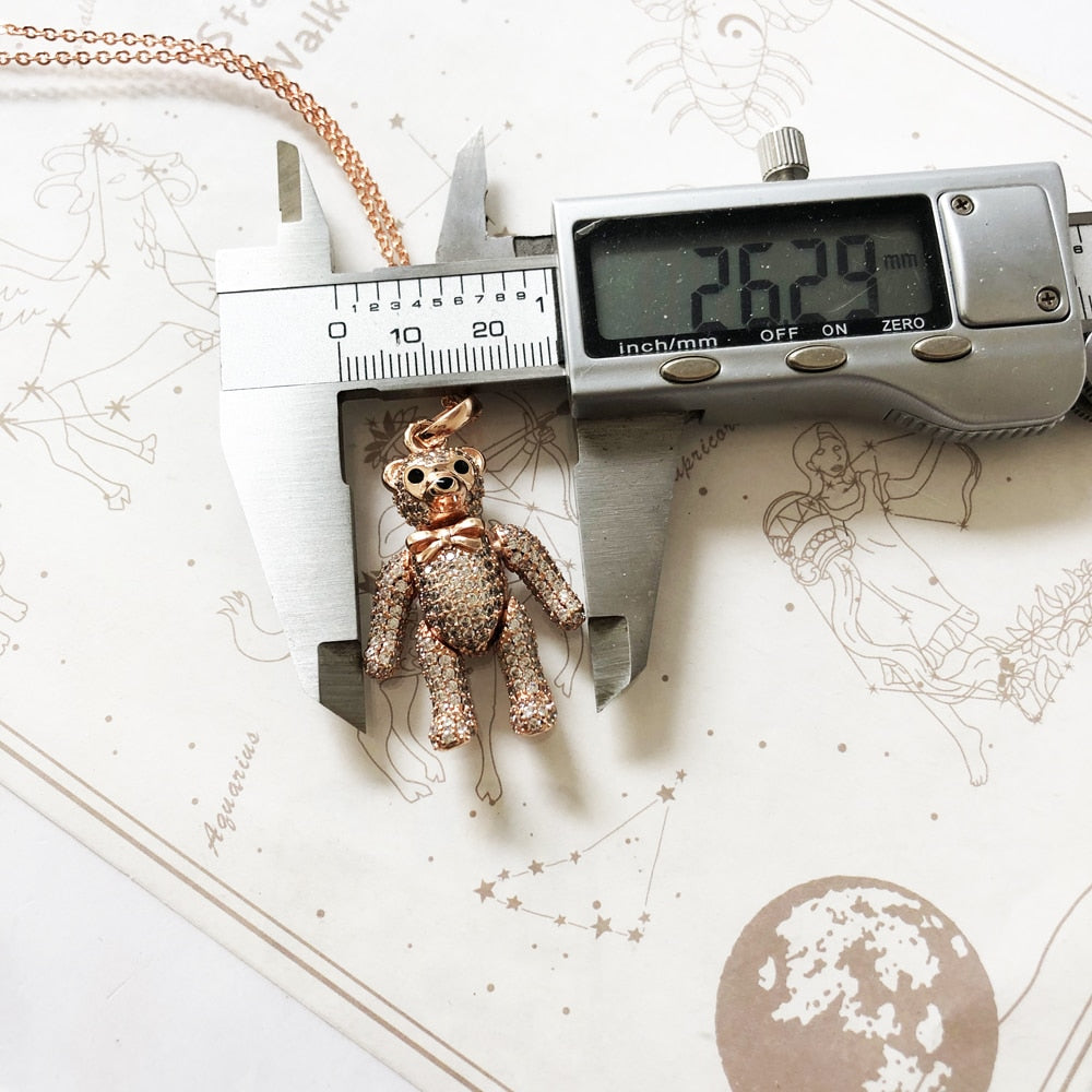 Necklace Rose Gold Teddy Bear Summer Brand New Cute Fine Jewelry Europe 925 Sterling Silver Gift For Women