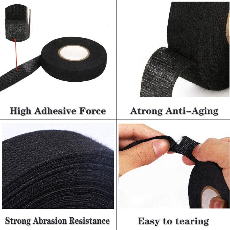 15 Meter Heat-Resistant Flame Retardant Tape Coroplast Adhesive Cloth Tape For Car Cable Harness Wiring Loom Protection Velvet