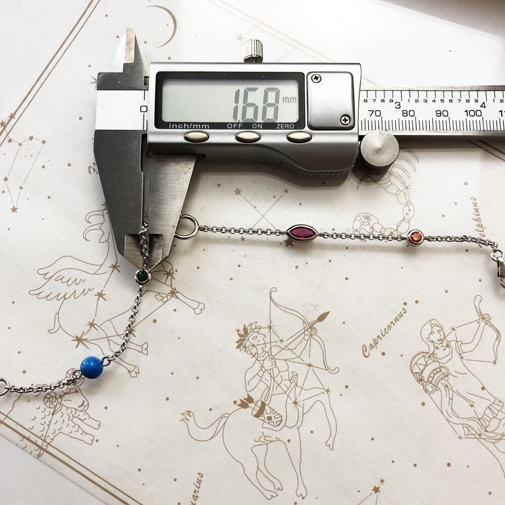 Charm Bracelet Coloured Stones Spring Brand New Link Chain 925 Sterling Silver Jewelry Stylish Gift For Women