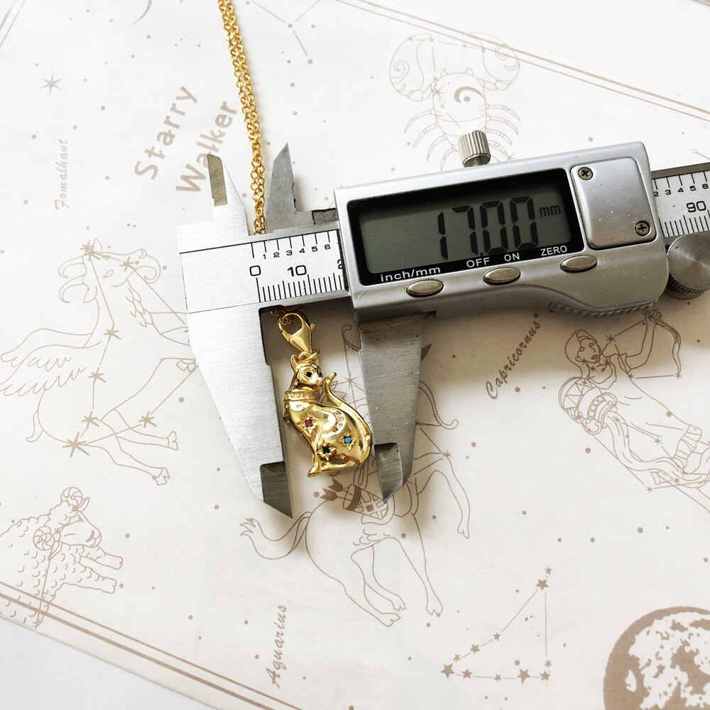 Necklace Golden Cat with Star Summer Brand New Cute Fine Jewelry Europe 925 Sterling Silver Magic Gift For Women