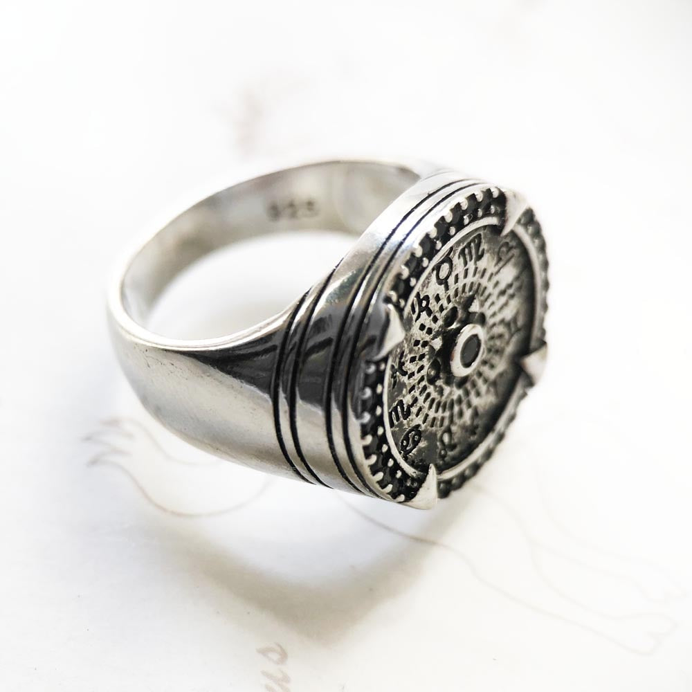 Elements of Nature Cocktail Ring in 925 Sterling Silver,Vintage Gift for Men,Europe Winter Fine Jewelry