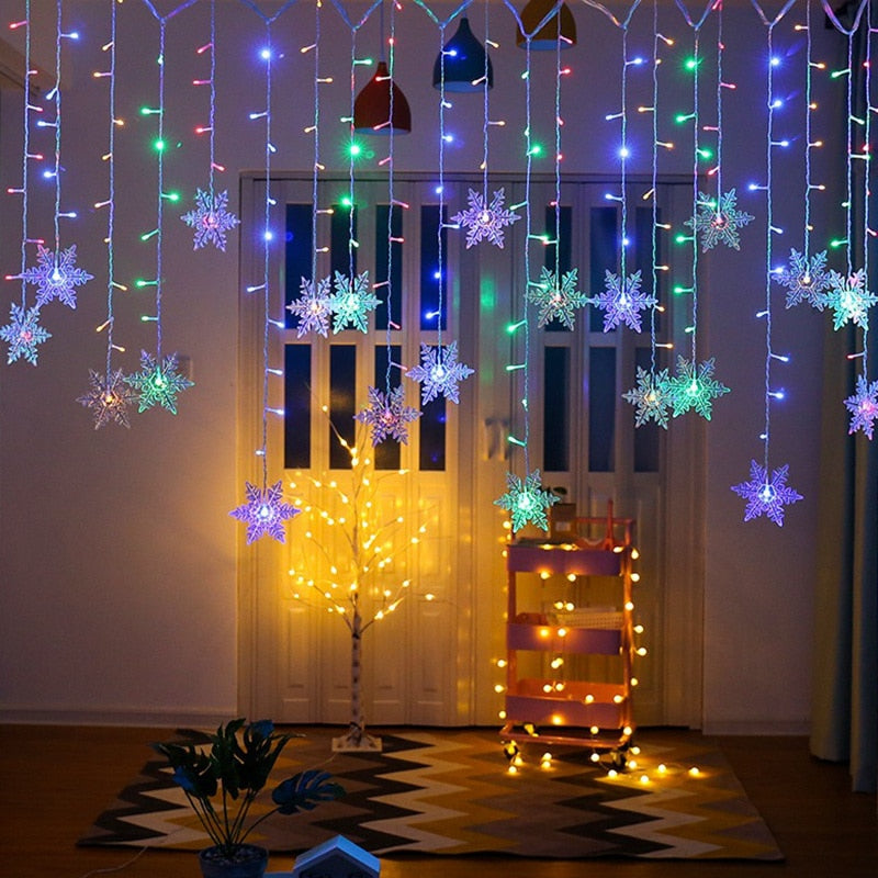 3.5M Snowflake LED String Light Curtain Flashing Fairy Light Garland Winter Party Christmas Decoration for Home Natal New Year