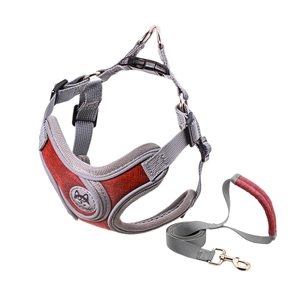 Dog Harness Leash Set No Pull Nylon Vest Harnesses Reflective Chest Strap Leads for Small Large Dogs Teddy, Pug, French Bulldog - anconmall