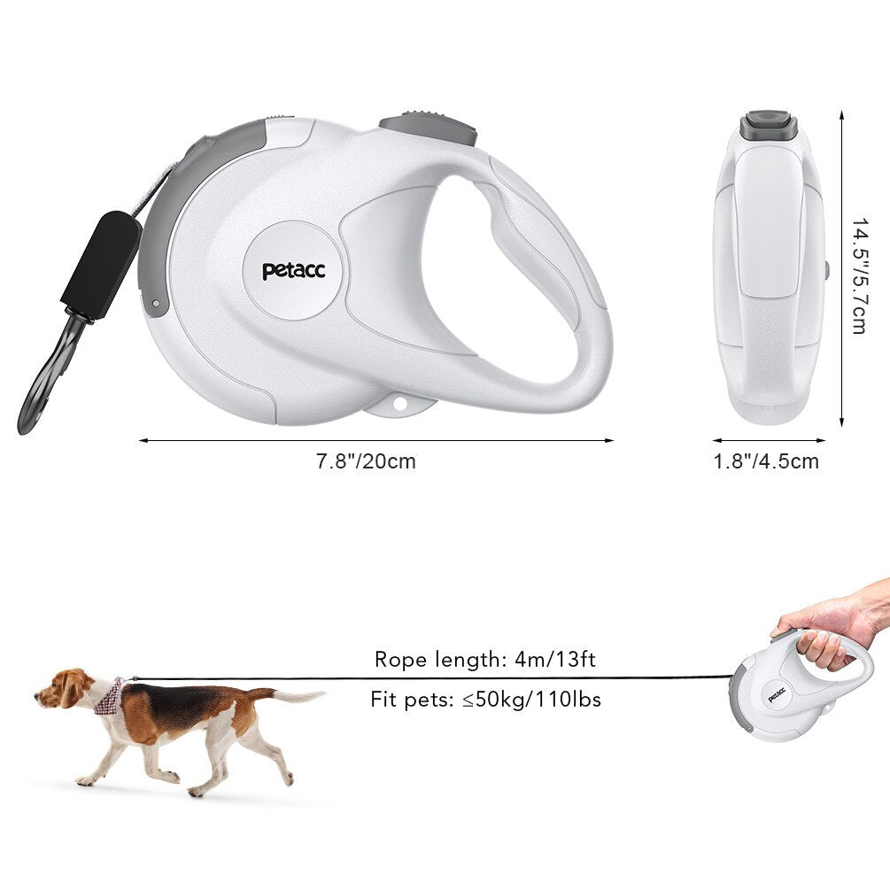 13ft Retractable Dog Leash Rope with Highly Reflective Threads One Button Lock &amp; Release Trimmable Nylon Large Dog Walking Leash - anconmall