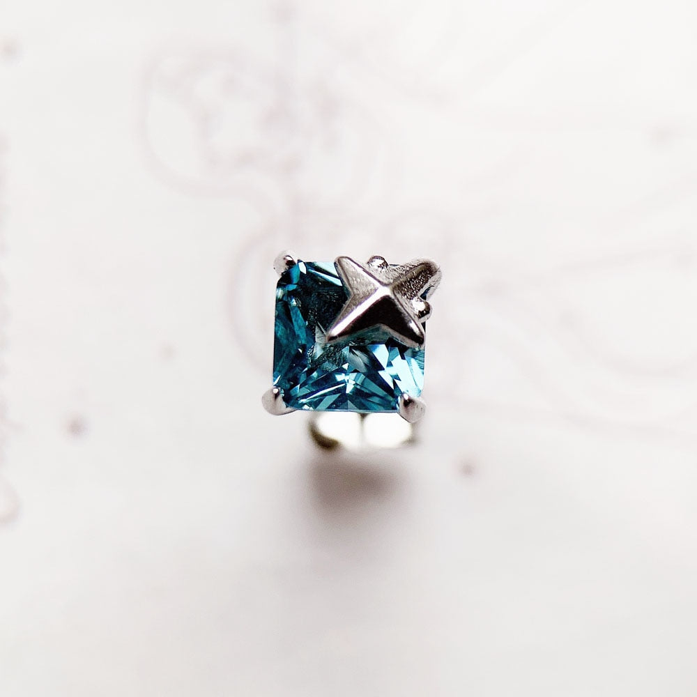 Ear Studs Aquamarine Blue Stone With Star,Europe Elegant Fine Jewerly For Women,2022 Summer Trendy Gift In 925 Sterling Silver