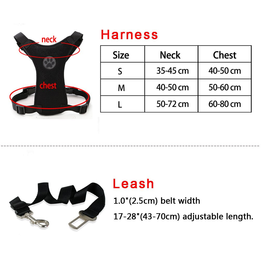 Car Harness and Dog Seat Belt Safety Lead Set,Breathable Fabric Dog Chest Strap with Belt,for Traveling and Daily Use in Vehicle - anconmall
