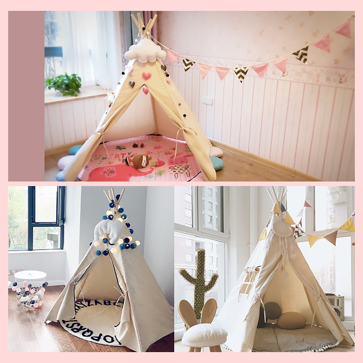Children's Tent Teepee Tent For Kids Portable Tipi Infantil House For Children Cabana Kids Tents Decoration Carpet LED Lights