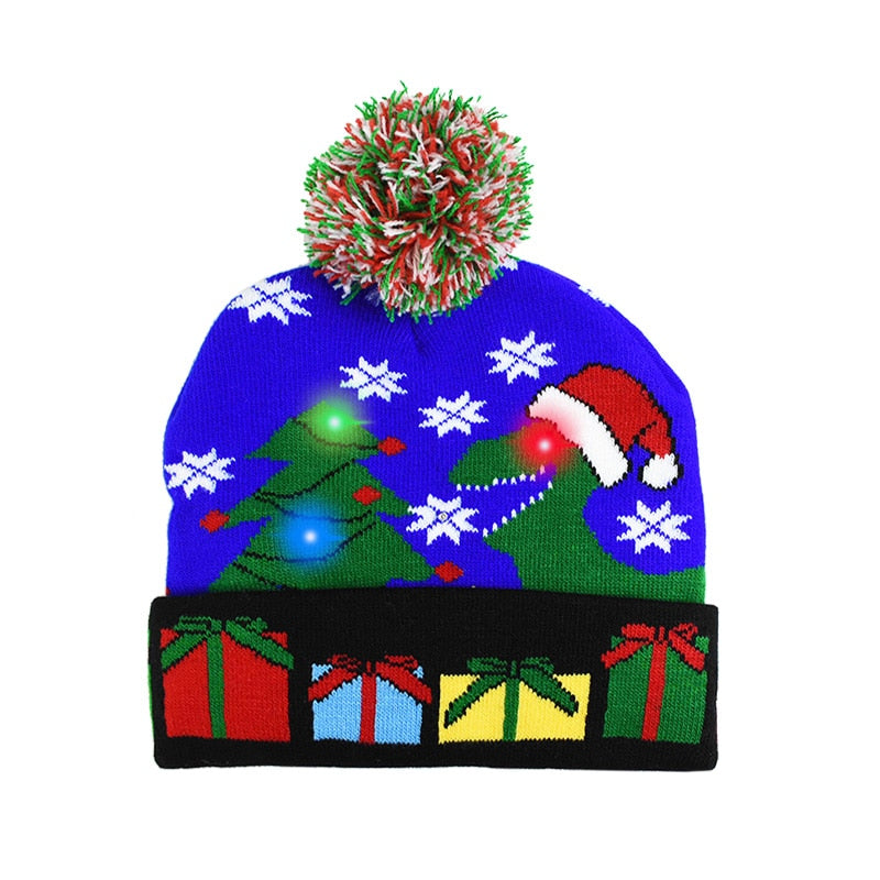 LED Christmas Hat Sweater Knitted Beanie Christmas Light Up Knitted Hat Christmas Gift for Kids Xmas 2023 New Year Decorations