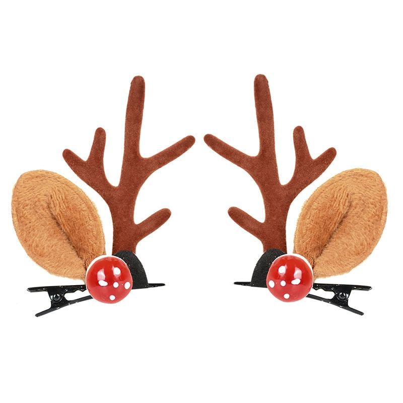 2pcs/set Elk Christmas Hair Clips Adult Kids Girl New Year Gift Christmas Hair Accessories Ear Hairpins Xmas Navidad Natal Decor