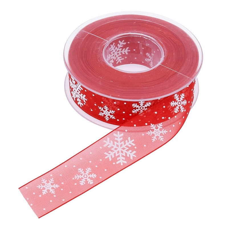 10m Snowflake Printer Organza Ribbon for Christmas Gift Wrapping Packaging Decoration Birthday Party DIY Handmade Crafts Bowknot