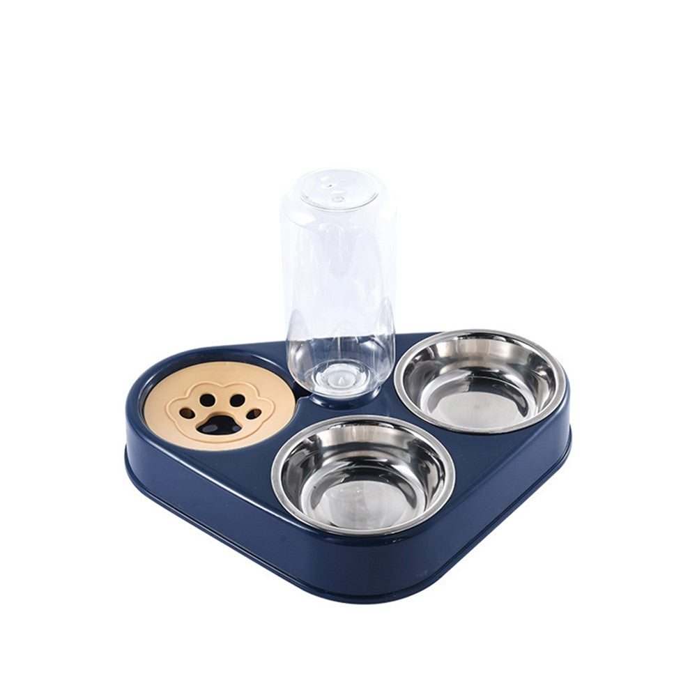 Pet Bowl Three Bowl Automatic Feeder and Water Anti Overturning Pet Dog Moisture Proof Mouth Stainless Steel Bowl for Cats - anconmall