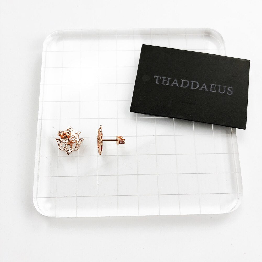 Flower Lotus Rose Gold Stud Earring,Europe Style Fine Jewerly For Women Gift In 925 Sterling Silver