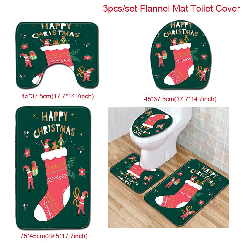 Santa Claus Rug Seat Bathroom Set Merry Christmas Decorations For Home Navidad 2020 Natal Cristmas Party Supplies New Year Gift