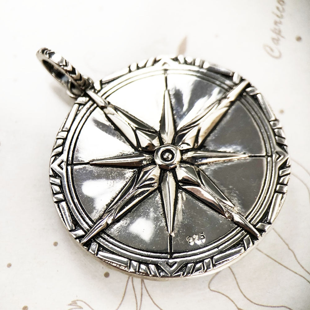 Pendant Compass Large Spring Personal Lucky Charm Turquoise Jewelry Europe Bijoux 925 Sterling Silver Gift For Woman Men