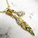 Charm Necklace Golden Feather & Oval CZ Spring Brand New Fashion Jewelry Europe 925 Sterling Silver Gift For Women