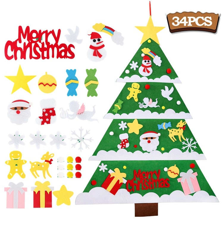 DIY Felt Christmas Tree Christmas Decoration for Home Navidad 2022 New Year Kids Gift Christmas Ornaments Santa Claus Xmas Decor - anconmall