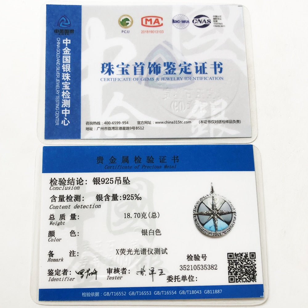 Pendant Compass Large Spring Personal Lucky Charm Turquoise Jewelry Europe Bijoux 925 Sterling Silver Gift For Woman Men